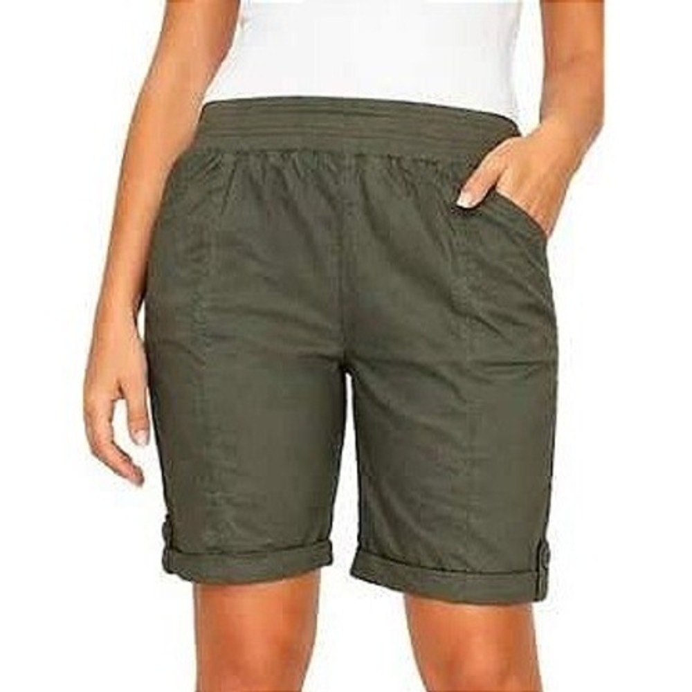 Briggs Utility Bermuda Shorts Olive Green Elastic Waist Womens Small S Hiking